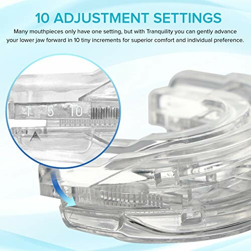 Clear adjustable mouthpiece with 10 settings for jaw advancement