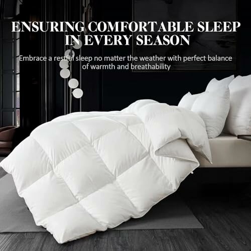 White duvet on bed in dark room for comfortable sleep.
