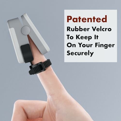 Device secured on finger with patented rubber Velcro.
