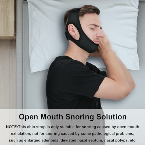 Man wearing chin strap for snoring while sleeping