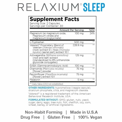 Relaxium Sleep supplement facts label